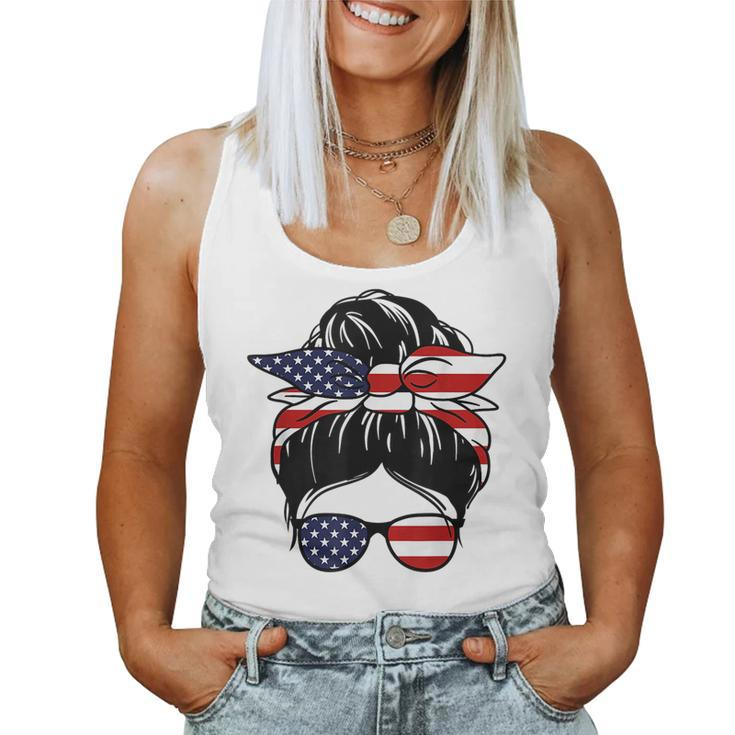 4Th Of July Messy Bun July Girl American Flag Girl Women Women Tank Top
