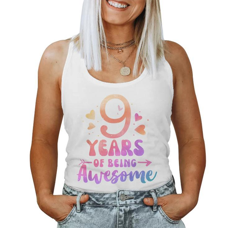 9 Years Of Being Awesome Tie Dye Hearts 9Th Birthday Girl Women Tank Top