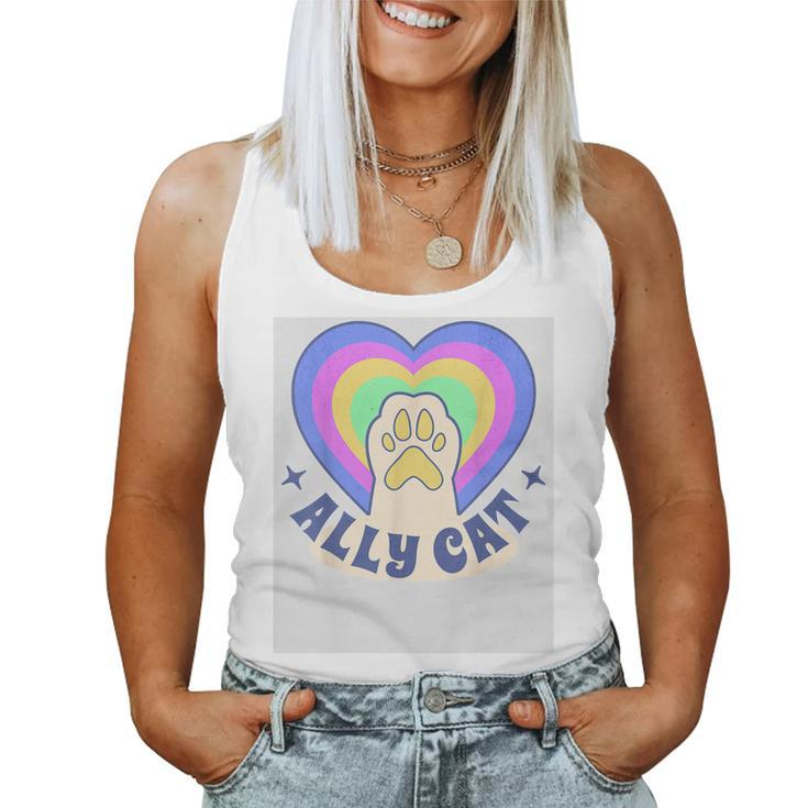 Ally Cat Lgbt Gay Pride Month 2023 Lgbtq Rainbow Heart Paw Women Tank Top