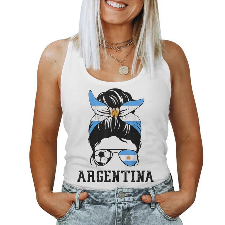 Argentinian Soccer Girl Mom Messy Bun Argentina Football Fan Women Tank Top