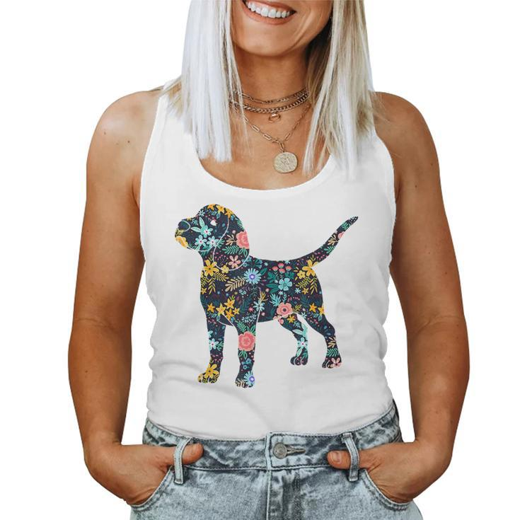 Beagle Floral Dog Silhouette Graphic  Women Tank Top Weekend Graphic