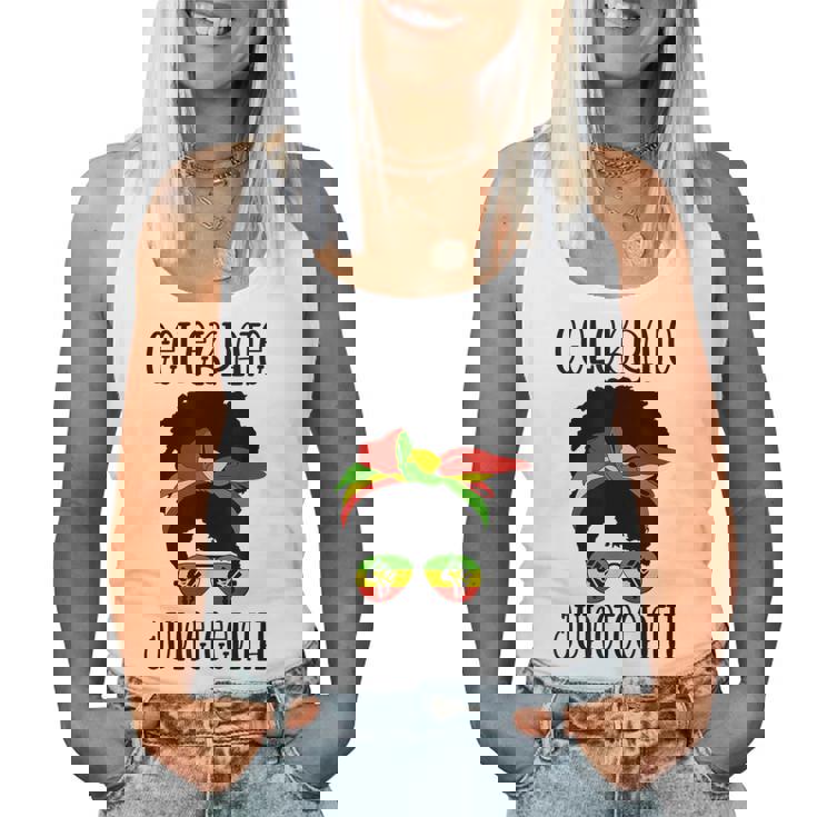 Black Messy Bun Junenth Celebrate Women Tank Top