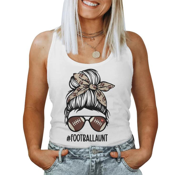 Bleached Football Aunt Messy Bun Football Lover Game Day Women Tank Top