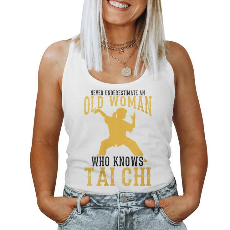 Cool Tai Chi Gift Women Funny Never Underestimate Old Woman Gift For Womens Women Tank Top Basic Casual Daily Weekend Graphic