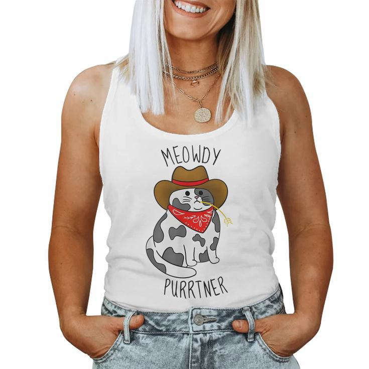 Cowboy Cat Meowdy Purrtner Western Sarcastic Partner Women Tank Top