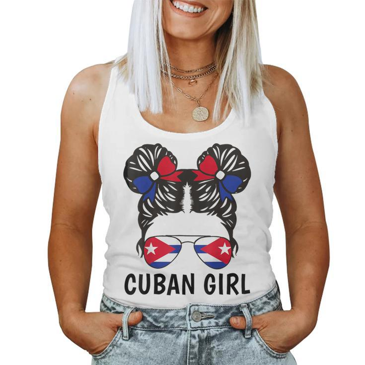 Cuban Girl Messy Hair Cuba Flag Cubanita Youth Women Tank Top