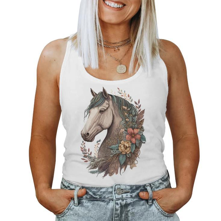 Equestrian Horse Girl Bohemian Portrait Horseback Riding  Women Tank Top Basic Casual Daily Weekend Graphic