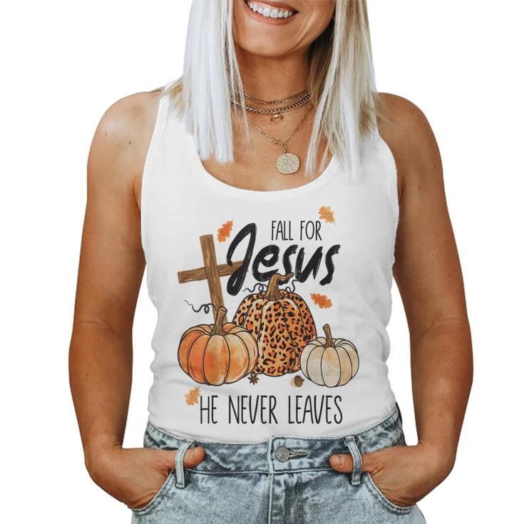 Fall For Jesus He Never Leaves Autumn Christian Prayers Women Tank Top