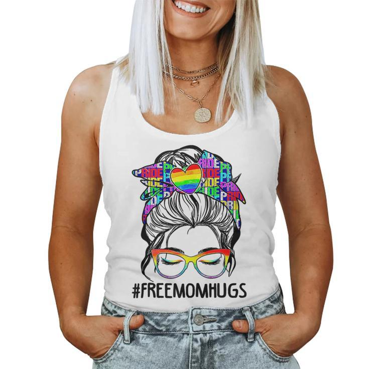 Free Mom Hugs Messy Bun Lgbt Pride Rainbow Women Tank Top