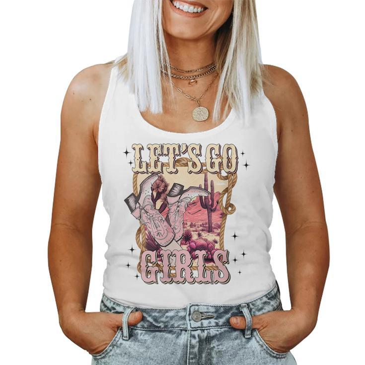 Lets Go Girl Cowboy Pink Boot Retro Western Country Women Tank Top