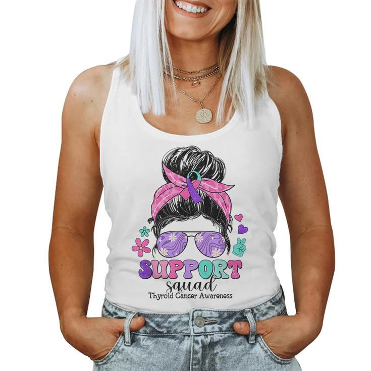 Groovy Support Squad Messy Bun Thyroid Cancer Awareness Women Tank Top