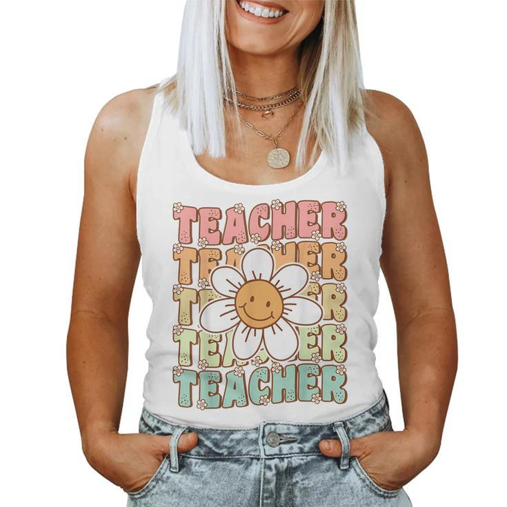 Groovy Teacher Cute Daisy Flower Retro Back To School Women Tank Top