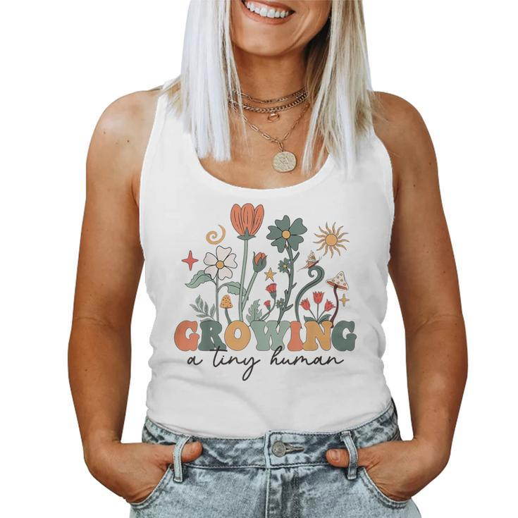 Growing A Tiny Human Floral Flowers Pregnancy Women Tank Top