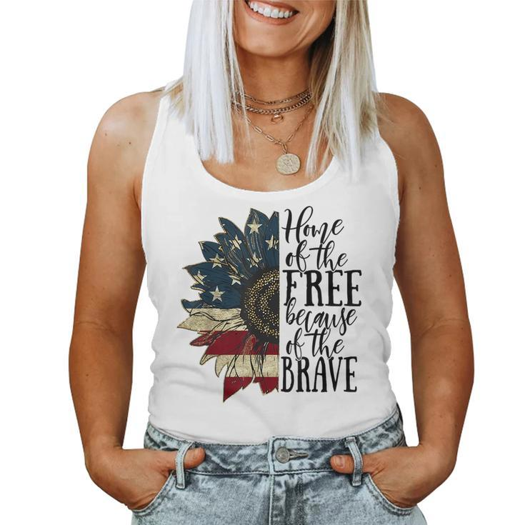 Home Of The Free Because Of The Brave American Sunflower Women Tank Top