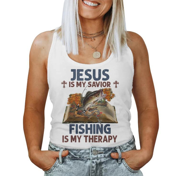 Jesus Is My Savior Fishing Is My Therapy Christian Women Tank Top