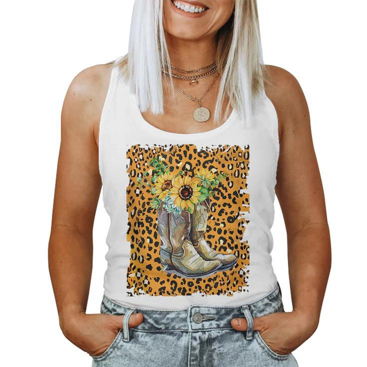 Leopard Sunflower Cowgirl Boot For Cowgirl Country Girl Women Tank Top