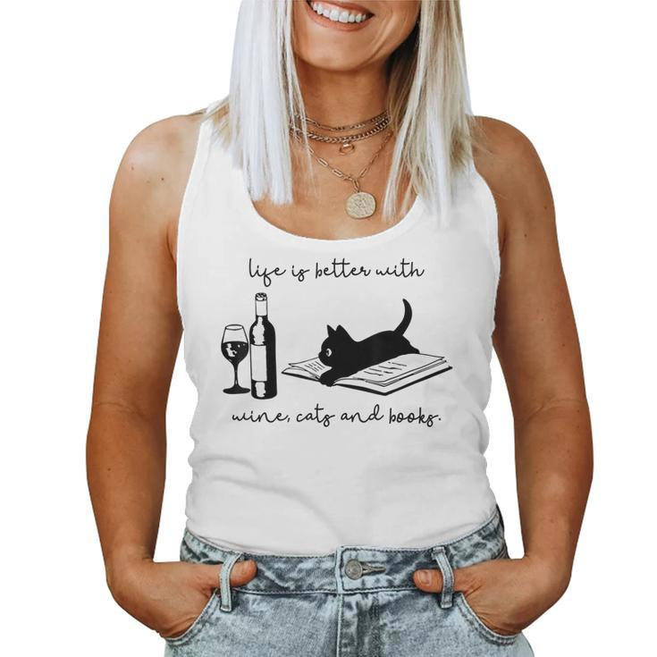 Life Is Better With Wine Cats And Books Black Cat Women Tank Top
