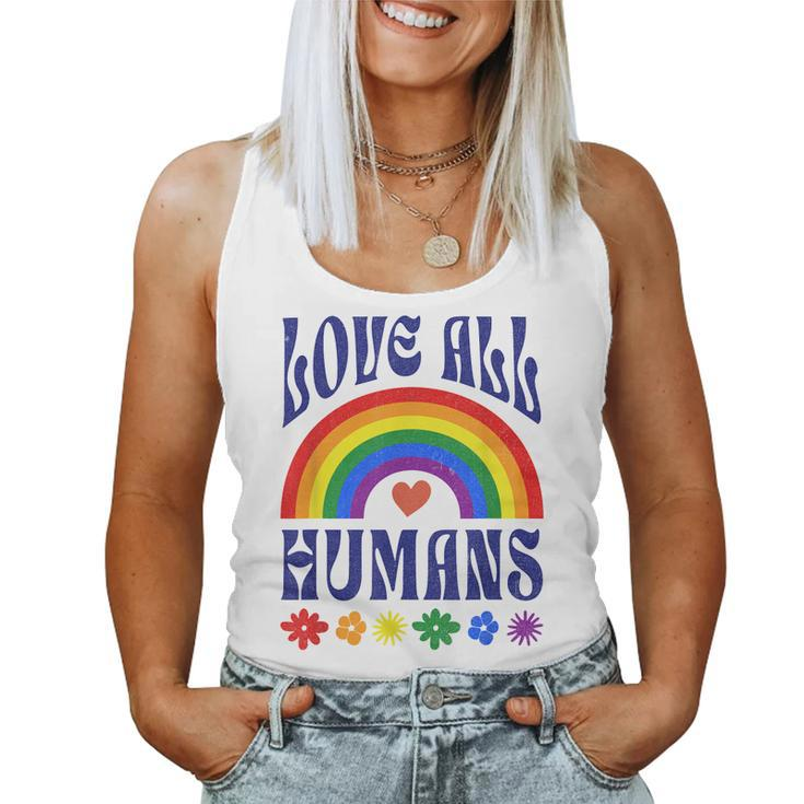 Love All Humans Rainbow Flag Lgbtq Gay Lesbian Trans Pride Women Tank Top