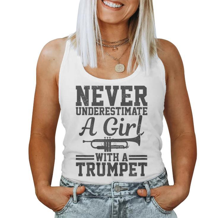 Never Underestimate A Girl With A Trumpet Marching Band Gift For Womens Women Tank Top Basic Casual Daily Weekend Graphic