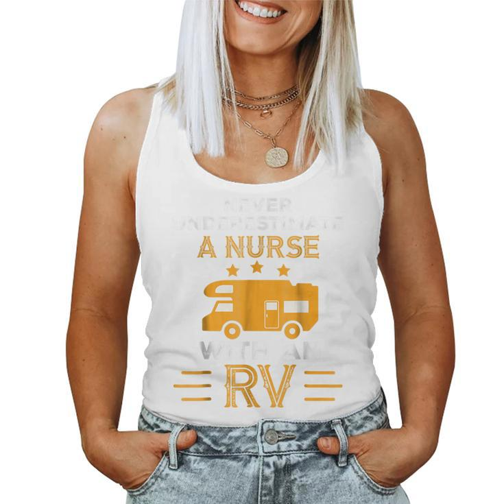 Never Underestimate A Nurse With An Rv  Camper Gifts Women Tank Top Basic Casual Daily Weekend Graphic