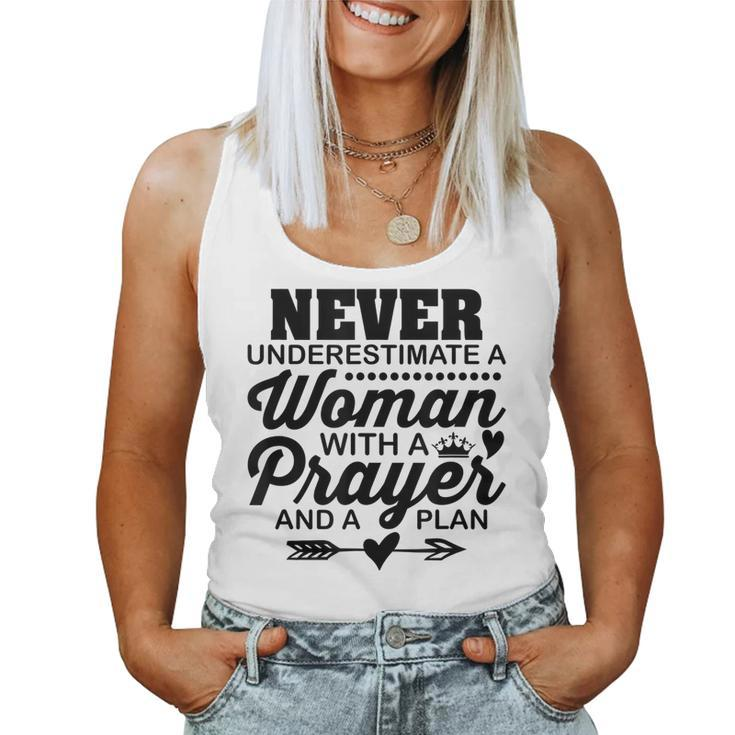 Never Underestimate A Woman With A Prayer And Plan Christian Women Tank Top Basic Casual Daily Weekend Graphic