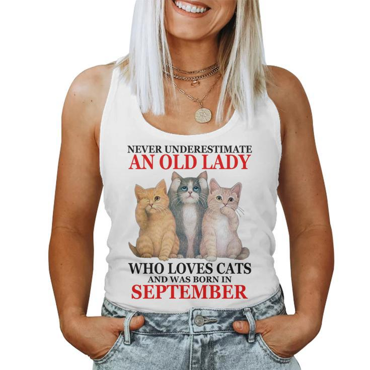 Never Underestimate An Old Lady Who Loves Cats September Women Tank Top Basic Casual Daily Weekend Graphic