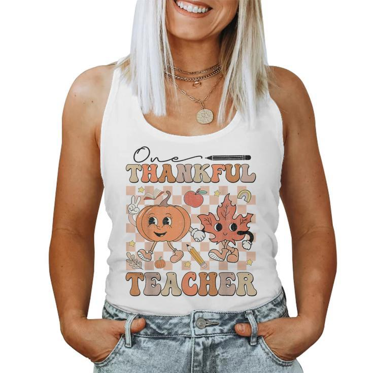 One Thankful Teacher Thanksgiving Groovy Fall Autumn Teacher Women Tank Top