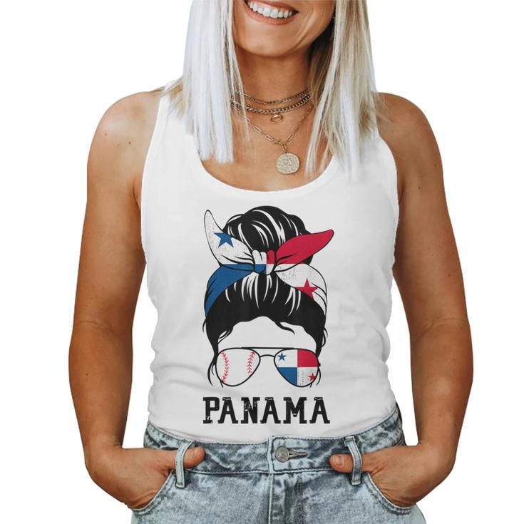 Panamanian Baseball Fan Girl Mom Messy Bun Panama Flag Women Tank Top