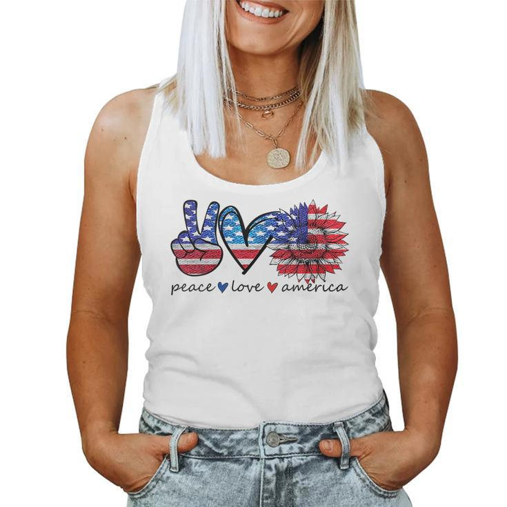 Peace Love America Sunflower 4Th Of July American Flag Women Women Tank Top