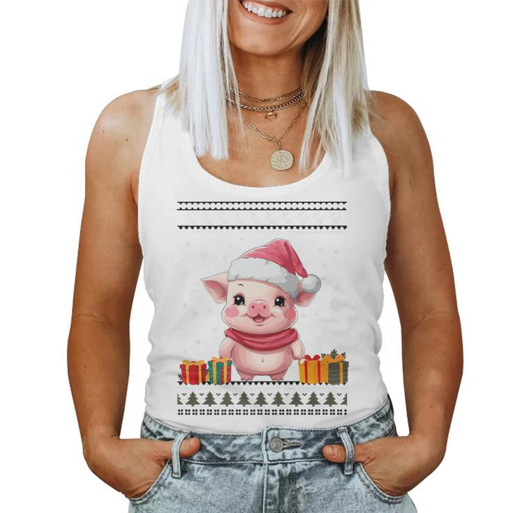 Pig Christmas Santa Hat Ugly Christmas Sweater Women Tank Top