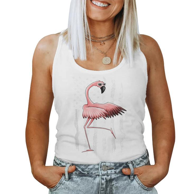 Pink Flossing Flamingo Independence Day American Flag Flamingo Women Tank Top