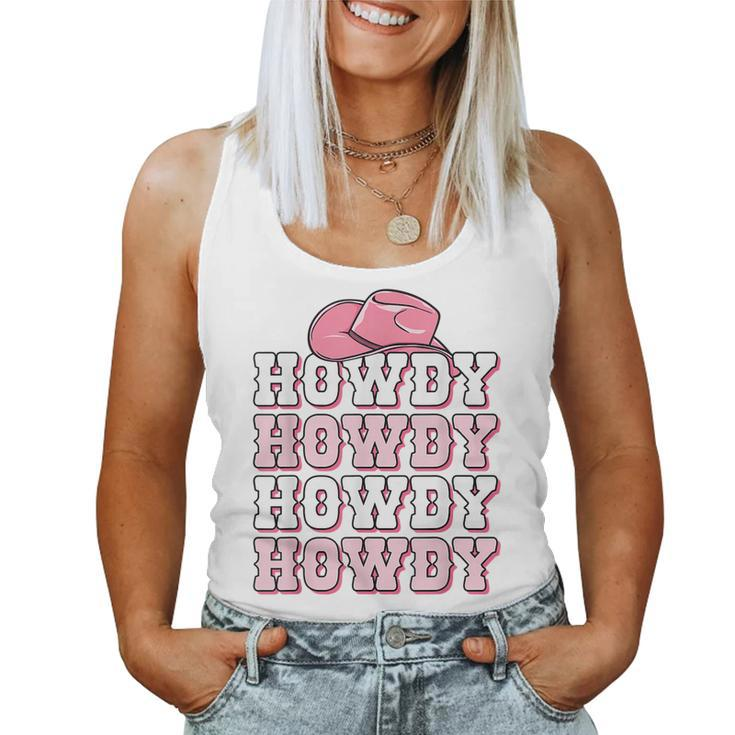Pink Howdy Cow Print Western Country Cowgirl Texas Rodeo  Women Tank Top Weekend Graphic