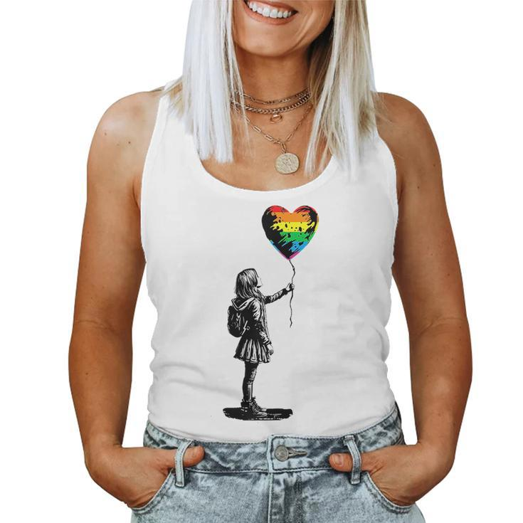 Rainbow Heart Balloon Lgbt Gay Lesbian Pride Flag Aesthetic Women Tank Top