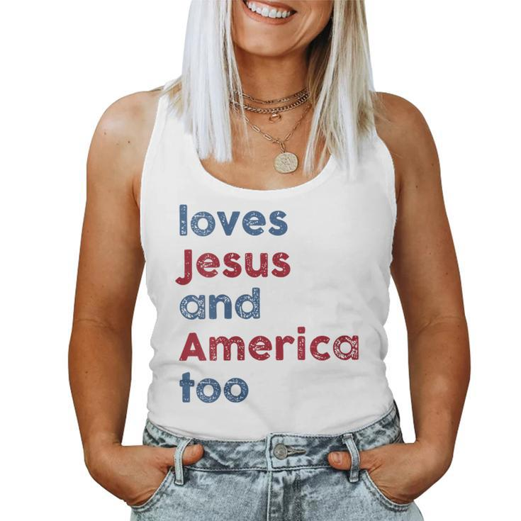Retro Loves Jesus And America Too God Christian 4Th Of July Women Tank Top