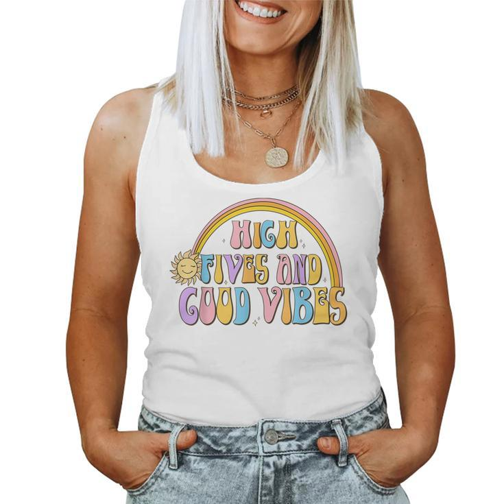 Retro Positive Quotes High Fives And Good Vibes Women Men Women Tank Top Weekend Graphic
