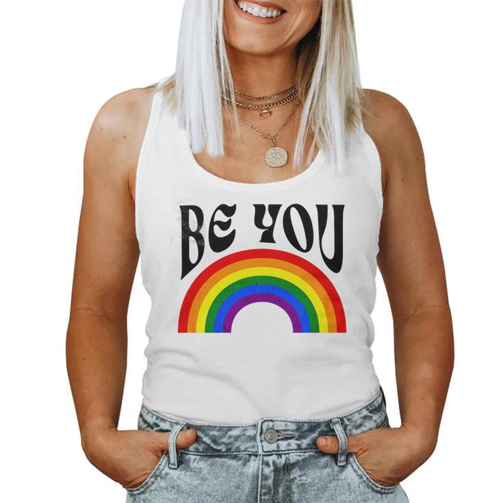 Retro Rainbow Lgbtq Be You Gay Pride Lgbt Ally Flag Vintage Women Tank Top
