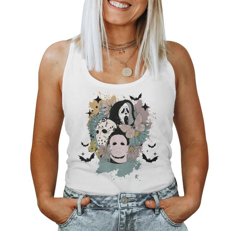 Retro Vintage Floral Horrors Movies Characters Halloween Women Tank Top