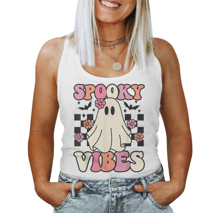 Spooky Vibes Halloween Ghost Costume Retro Groovy Women Tank Top
