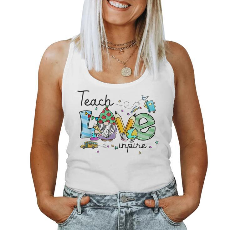 Teach Love Inspire Funny Gnome Back To School Prek Teachers  Women Tank Top Weekend Graphic
