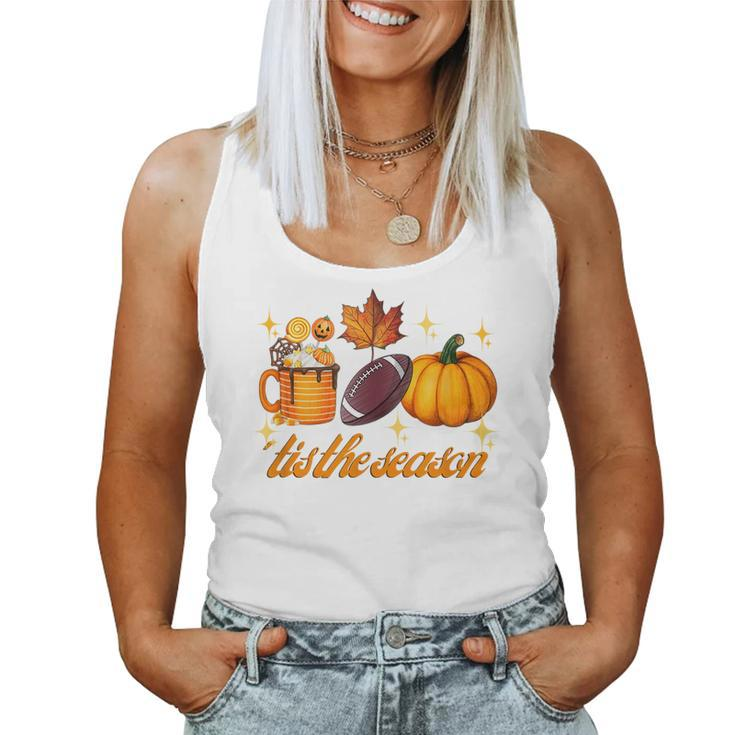 Tis The Season Pumpkin Leaf Latte Fall Thanksgiving Football Latte  Women Tank Top