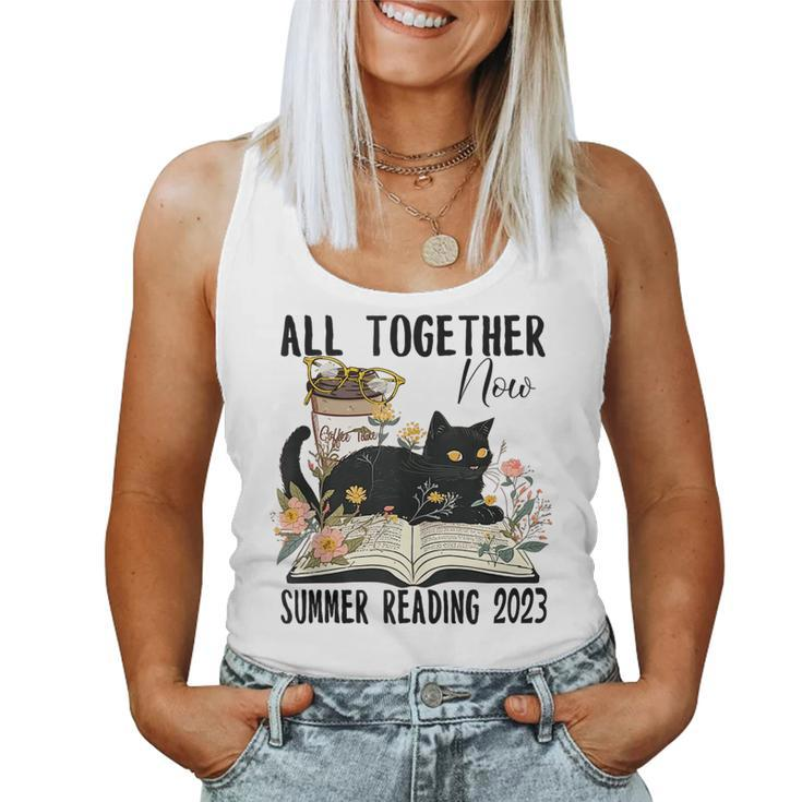 All Together Now Summer Reading 2023 Flower Cat Book Lover Reading s Women Tank Top