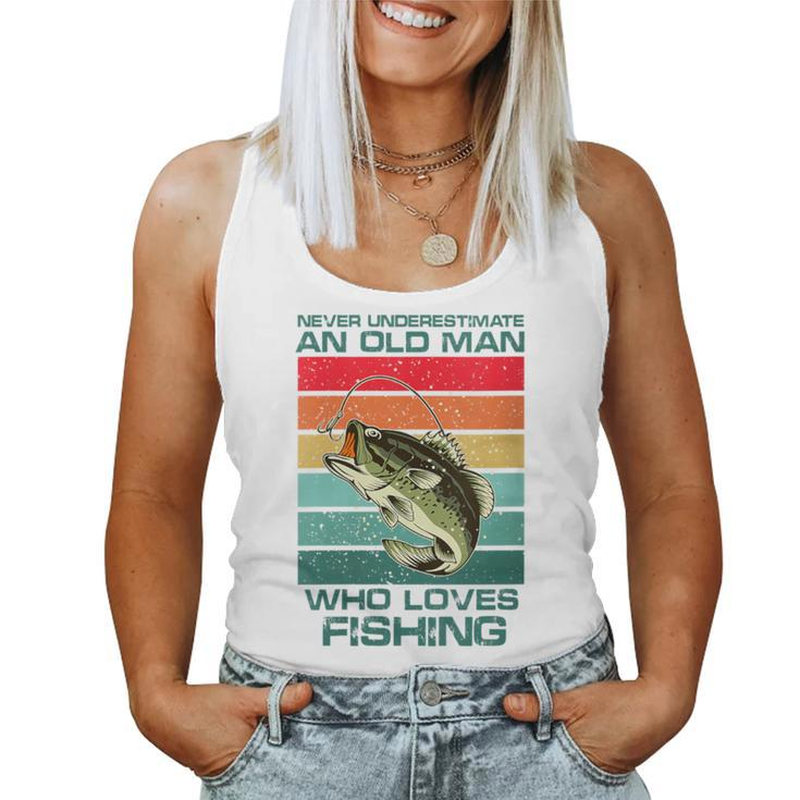 Never Underestimate A Old Man Who Loves Fishing Bass Vintage Women Tank Top
