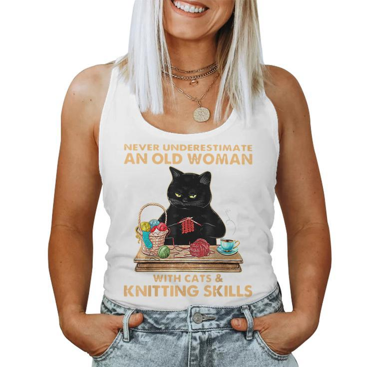 Never Underestimate An Old Woman With Cat And Knitting Women Tank Top
