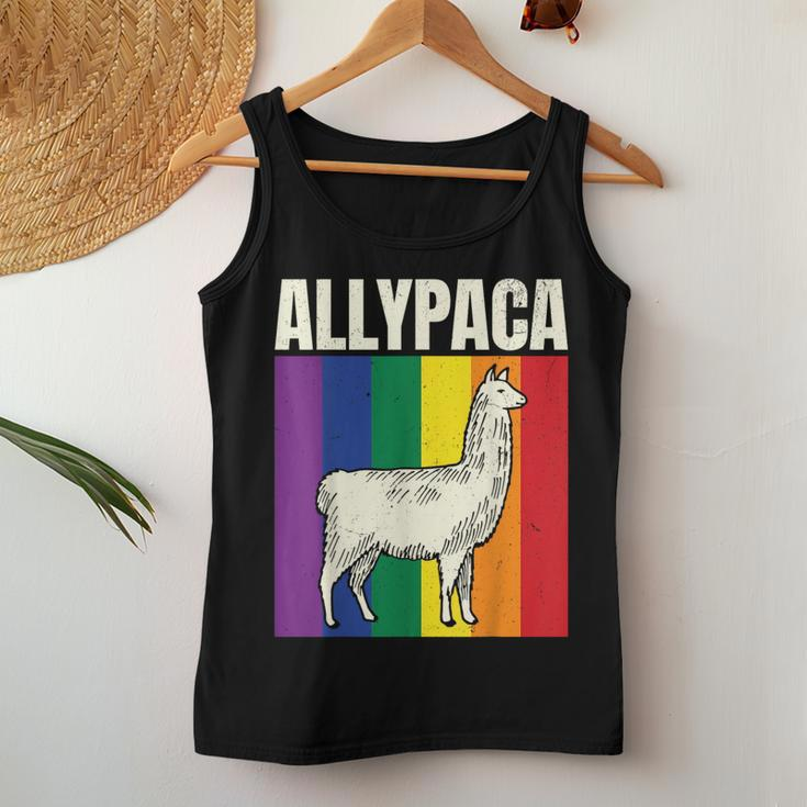 Allypaca Rainbow Alpaca Pun Gay Pride Ally Lgbt Joke Flag Women Tank Top Unique Gifts