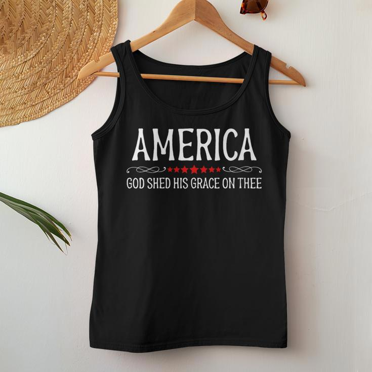 America God Shed His Grace On Thee Patriotic Us Flag Women Tank Top Unique Gifts