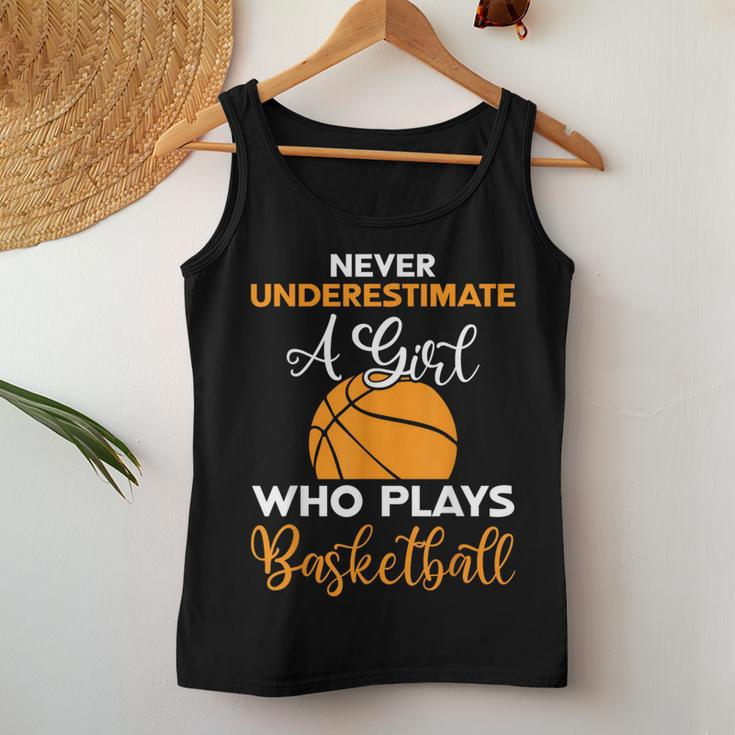 Basketball Never Underestimate A Girl Who Plays Basketball Women Tank Top Personalized Gifts