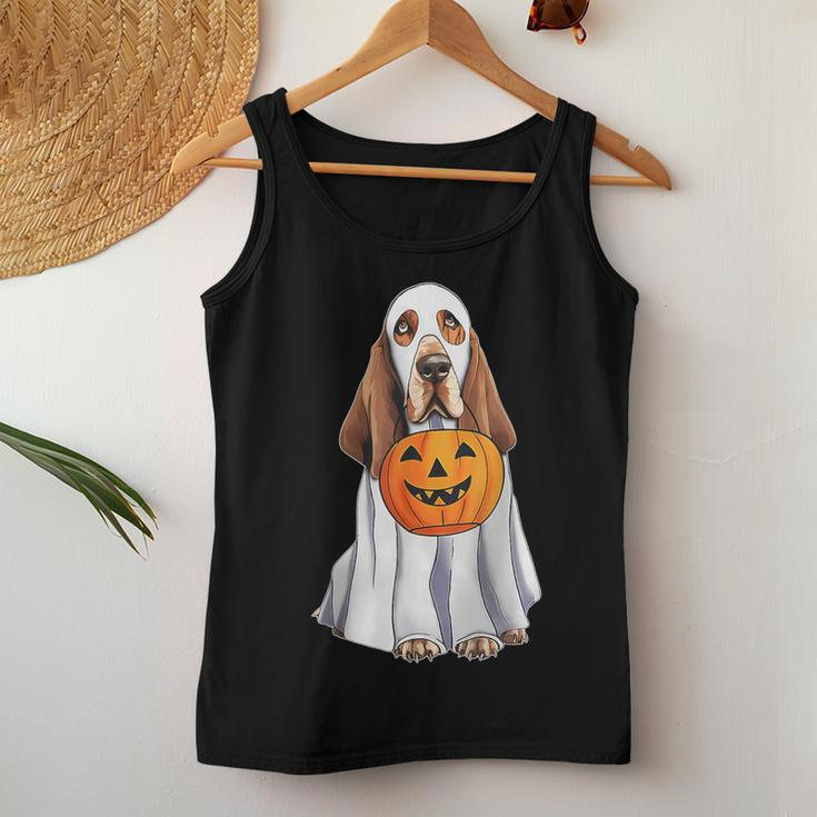 Basset Hound Ghost Pumpkin Halloween Costume Fall Women Tank Top Unique Gifts