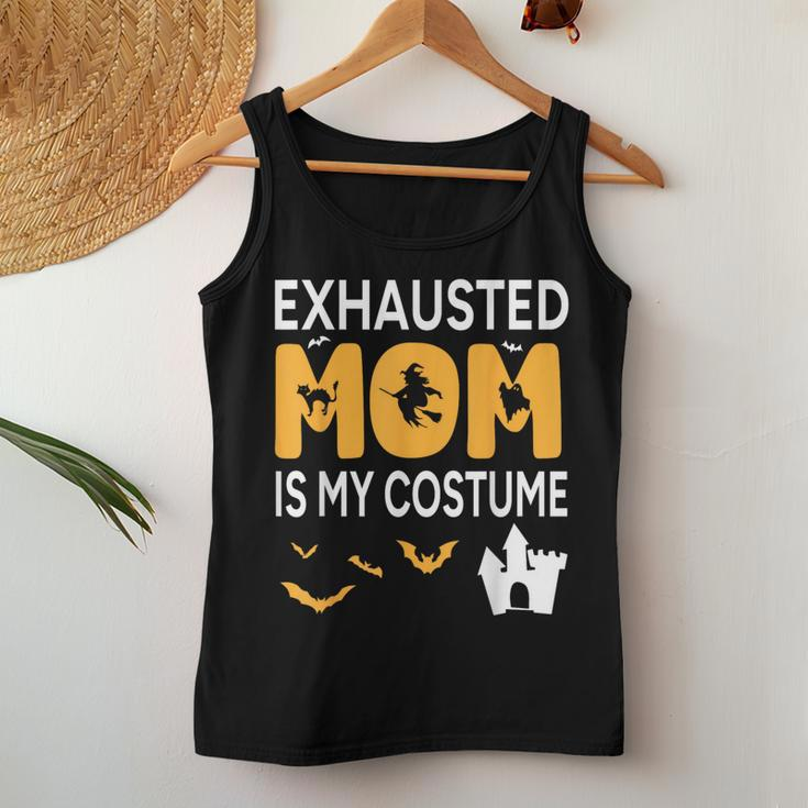 Bat Witch Pumpkin Halloween Day Exhausted Mom Is My Costume Women Tank Top Unique Gifts