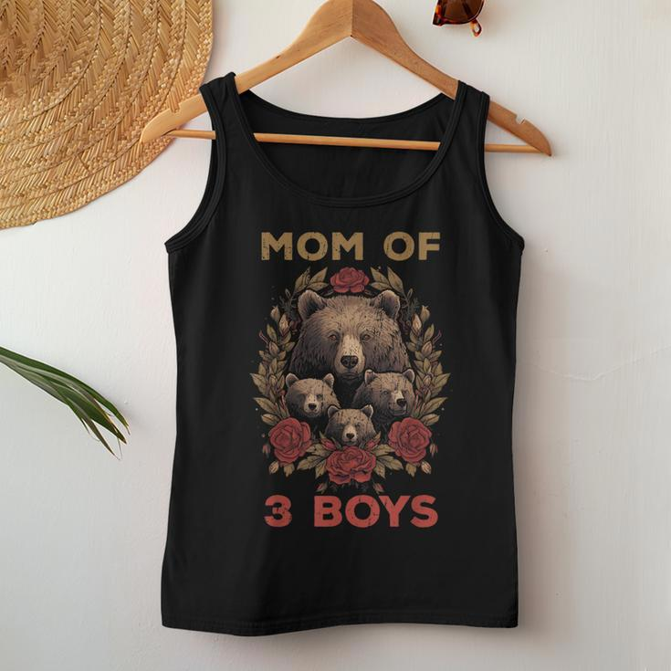 Bear Mom Of 3 Boys Floral Boys Mama Women Tank Top Unique Gifts