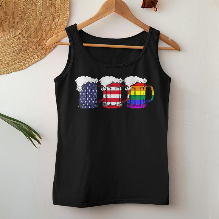 Beer American Flag Drinking Gay Pride Lesbian Lgbt Rainbow Women Tank Top Unique Gifts